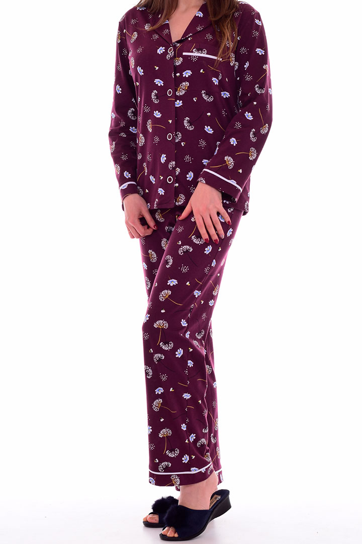 Фото товара 19143, бордовая пижама на пуговицах